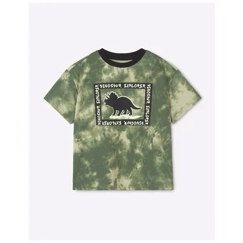 Хаки футболка oversize с принтом Dinosaur explorer для мальчика Gloria Jeans, размер 6-7л/122