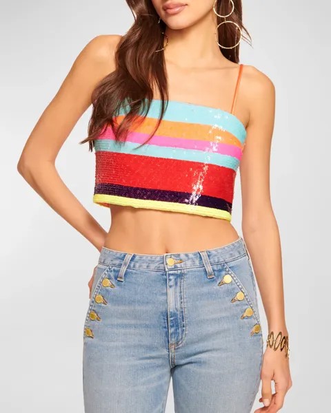 Укороченный топ Nelle в полоску с пайетками Ramy Brook, цвет Flame Multi Neon Sequin Stripe