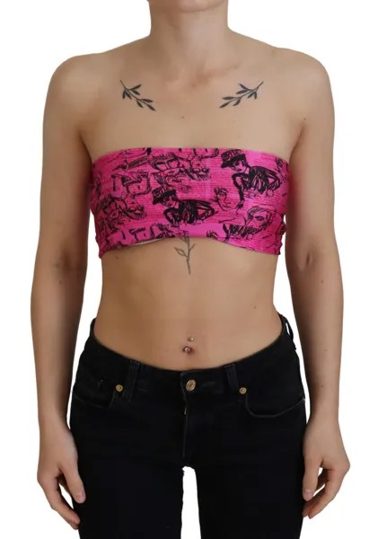 JOHN GALLIANO Верхняя укороченная блузка Розовые бюстгальтеры с газетным принтом. L / США 10 Рекомендуемая розничная цена 260 долларов США