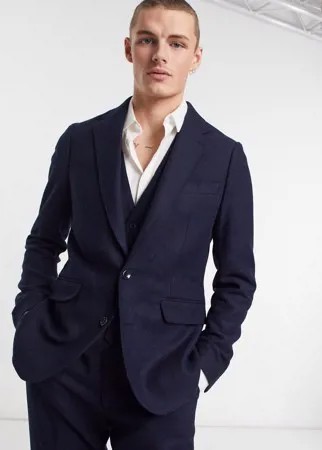 Приталенный пиджак из фактурной шерсти Gianni Feraud-Темно-синий