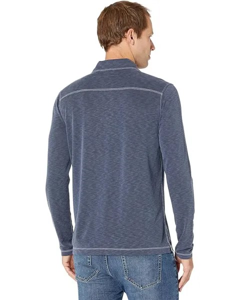 Поло Johnston & Murphy Vintage Slub Long Sleeve Polo, темно-синий