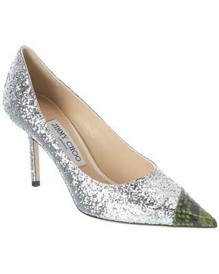 Jimmy Choo Love 85 Женские туфли-лодочки из змеиной кожи и блесток, серебро 35