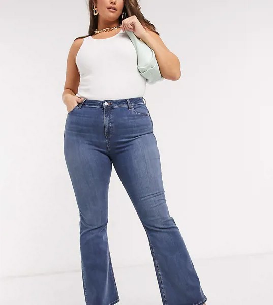 Расклешенные выбеленные джинсы с моделирующим эффектом и завышенной талией ASOS DESIGN Curve-Голубой