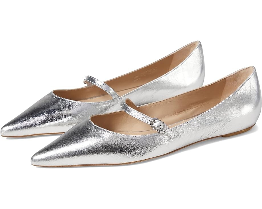 Туфли на плоской подошве Stuart Weitzman Emilia Mary Jane Flat, серебряный