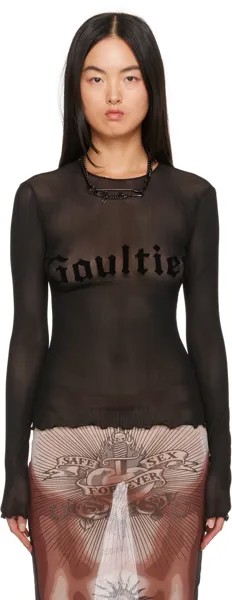 Черная футболка с длинным рукавом с флоковым принтом Jean Paul Gaultier