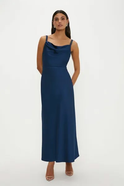 Атласное платье миди с двойным бретелем и капюшоном для подружек невесты Oasis, темно-синий