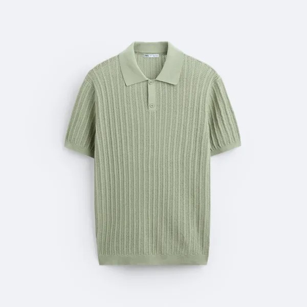Футболка-поло Zara Cotton - Linen Knit, светло-зеленый