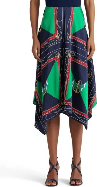 Юбка-миди из твила с принтом Petite LAUREN Ralph Lauren, цвет Navy/Green Multi