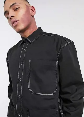 Куртка-рубашка в стиле милитари с контрастным простроченным карманом COLLUSION-Серый