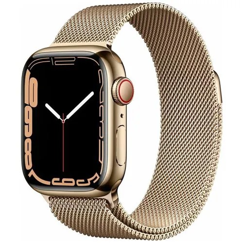 Apple Умные часы Apple Watch Series 7 GPS + Cellular 41mm Stainless Steel with Gold Milanese Loop, миланская петля золотая (MKHH3, MKJ03)