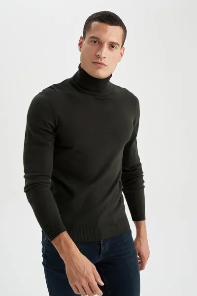 Облегающий пуловер с поло Defacto, серый