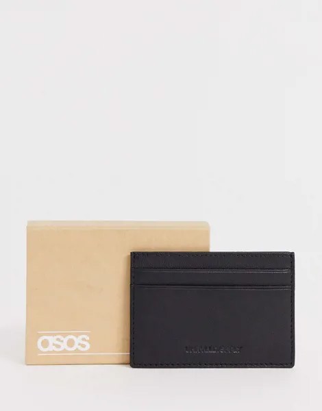 Черный кожаный бумажник для карт с тиснением логотипа ASOS DESIGN