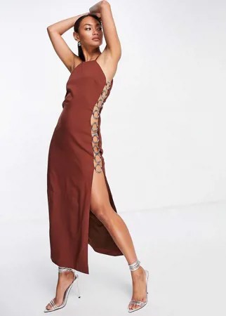 Облегающее платье миди коричневого цвета с кольцом сбоку VL the Label-Коричневый цвет