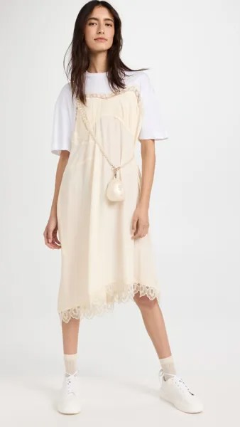 Платье Simone Rocha T-Shirt Midi with Camisole Front and Lace Trim, белый