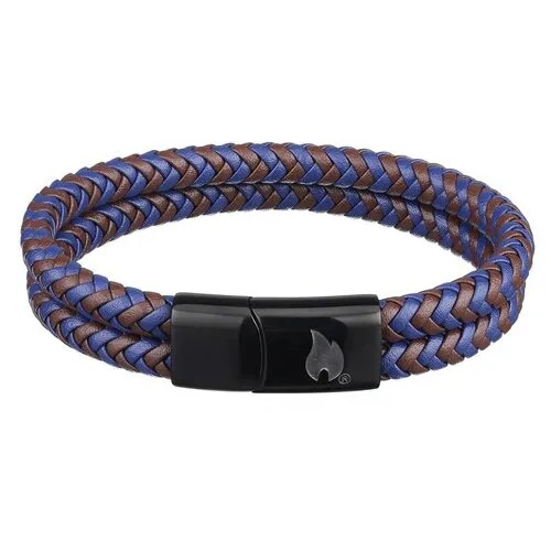 Браслет ZIPPO Braided Leather Bracelet, чёрный/коричневый/синий, плетёная кожа/сталь, 20 см