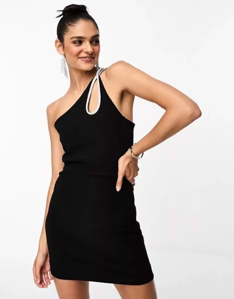 Черное асимметричное мини-платье Forever New с декорированной каплевидным вырезом