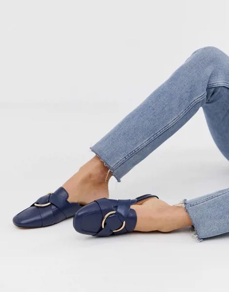 Темно-синие мюли в стиле лоферов с кольцом River Island-Темно-синий