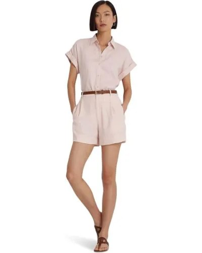 Lauren Ralph Lauren Женская полосатая льняная рубашка с рукавами «летучая мышь» бледно-розового цвета, размер XL