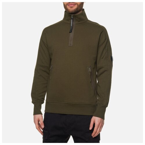 Мужская толстовка C.P. Company Stand Collar Diagonal Raised Fleece оливковый, Размер S