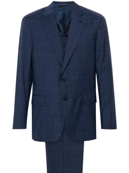 Brioni клетчатый костюм с однобортным пиджаком, синий