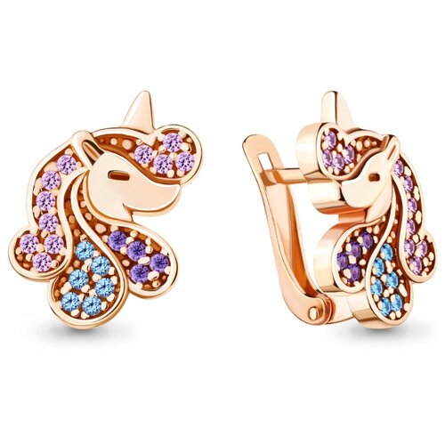 Серьги AQUAMARINE, серебро, 925 проба, золочение, топаз, фианит, синий, фиолетовый