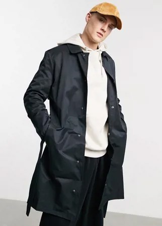 Черный однобортный тренч на кнопках ASOS DESIGN-Черный цвет