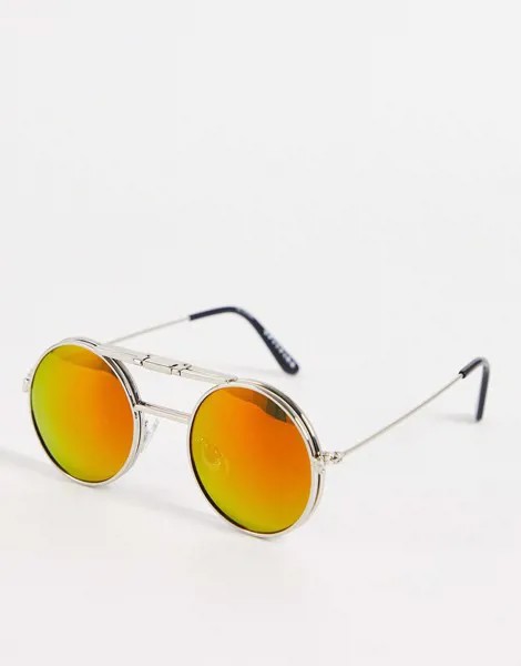 Серебристые очки в круглой подъемной оправе с зеркальными стеклами Spitfire Lennon-Серебряный