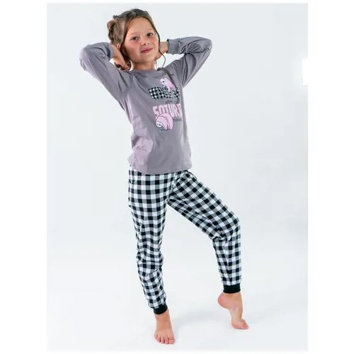 Пижама Let's Go, брюки, пояс на резинке, манжеты, брюки с манжетами, рукава с манжетами, без капюшона, размер 104, розовый