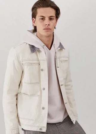 Джинсовая куртка с вельветовым воротником ASOS DESIGN-Neutral