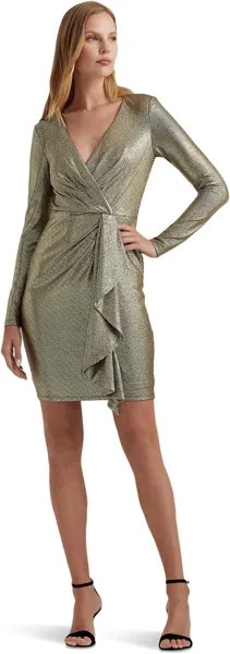 Коктейльное платье из металлизированной вязки LAUREN Ralph Lauren, цвет Brown Birch/Gold Foil