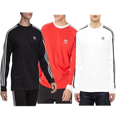 Adidas Мужская рубашка с длинным рукавом 3 полоски Adicolor Classics Ребристая футболка с круглым вырезом