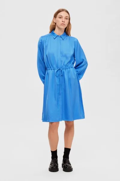 Атласное платье-рубашка из Lenzing ECOVERO. Selected Femme, синий