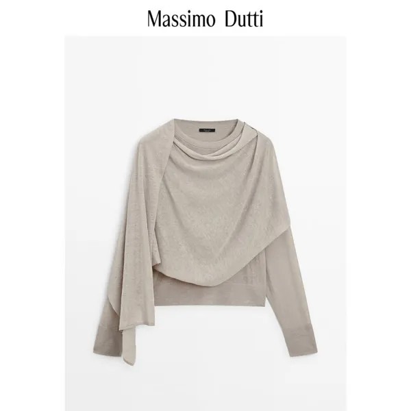 Летняя новинка Massimo Dutti 2024, женская одежда, элегантный стиль старых денег, легкий и тонкий шарф с воротником и воротником-накидкой, свитер в стиле накидки 05734673711, цвет кремовый