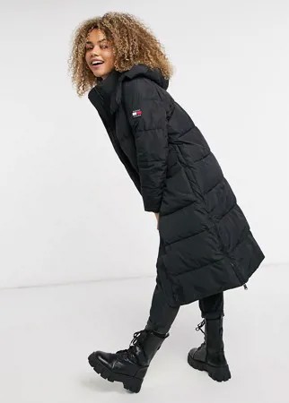 Черная дутая куртка макси Tommy Jeans-Черный