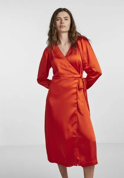 Коктейльное платье / Вечернее платье YAS YASPAINTERLY WRAP MIDI DRESS SHOW, цвет fiery red