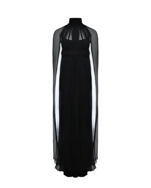 Платье макси шифоновое с воротом, черное Alberta Ferretti