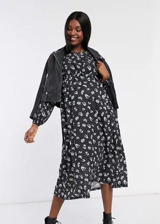Свободное платье с цветочным принтом черного цвета Topshop Maternity-Мульти