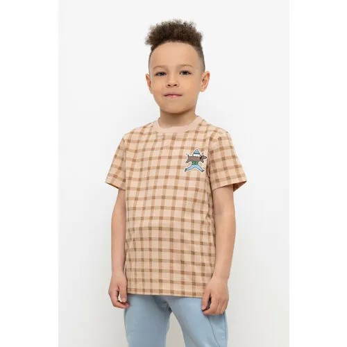 Футболка crockid КР 302258/лунный свет,клетка к432, размер 64/128, бежевый