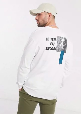 Белый лонгслив с принтом Topman