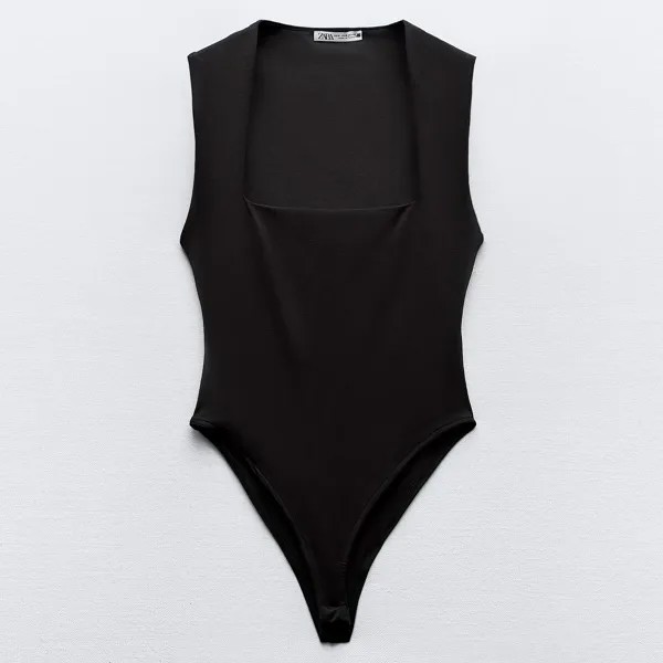 Боди-комбинезон Zara Polyamide With Square Neckline, черный