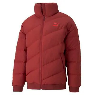 Puma Classics Down Full Zip Bomber Jacket Mens Red Casual Athletic Outerwear 589