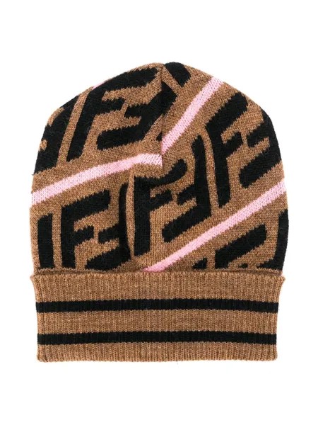 Fendi Kids вязаная шапка бини с узором FF