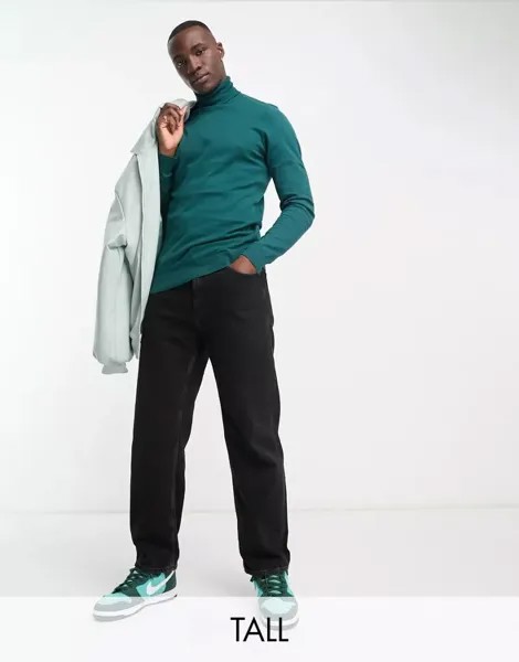 Бирюзовый хлопковый джемпер с высоким воротником Threadbare Tall