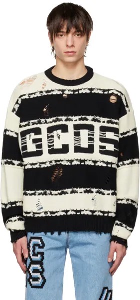Черно-белый полосатый свитер GCDS