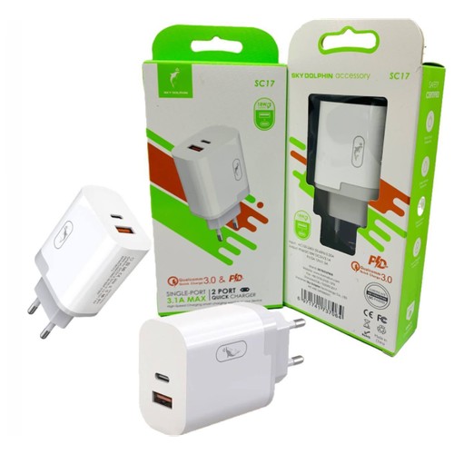 Сетевое зарядное устройство 18W / Быстрая зарядка / USB 3.1A + USB Type-C 3.0A / Qualcomm Quick Charge 3.0 & PD / 18W