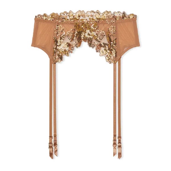 Пояс с подвязками Victoria's Secret Very Sexy Gold Sequined Floral Embroidery Garter, золотой