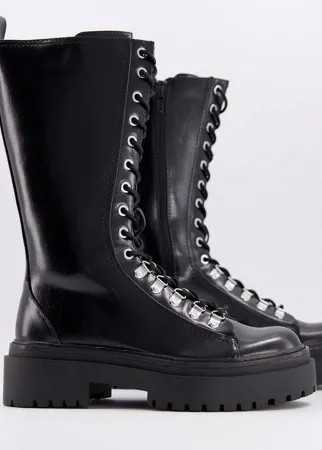 Черные ботинки на массивной подошве со шнуровкой Pimkie-Черный цвет