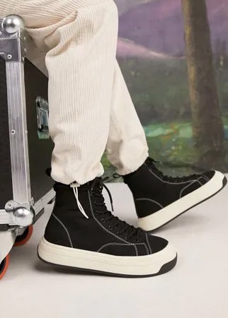 Высокие парусиновые кроссовки с контрастной строчкой и толстой подошвой ASOS DESIGN-Черный цвет