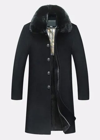 Мужская двухсторонняя шерстяное пальто утолщенный теплый шерстяной воротник средней длины случайный плащ