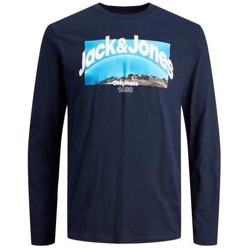 Jack & Jones, футболка мужская С длинными рукавами, Цвет: темно-синий, размер: M